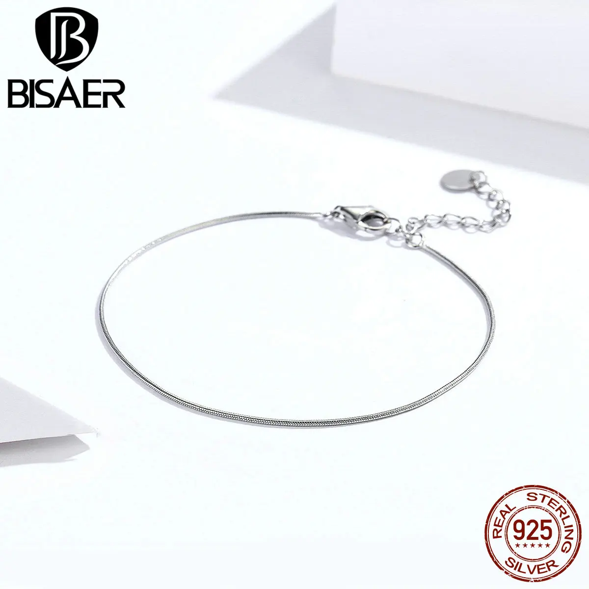 Дешевые браслеты BISAER, 925 пробы, серебряная цепочка в виде змеи, женские браслеты для женщин, застежка-лобстер, ювелирные изделия из стерлингового серебра ECB153