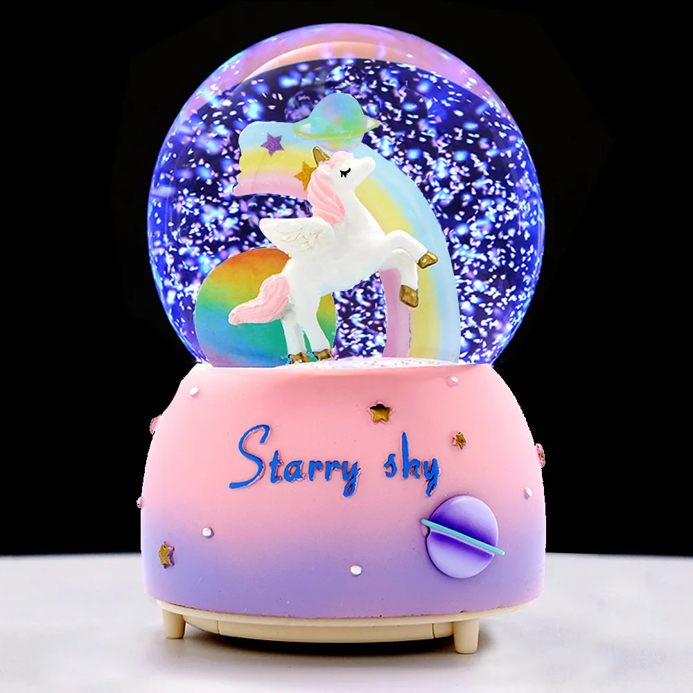 

Girl Heart Crystal Ball Music Box Decoration Snow Cartoon Home Decoration Rainbow Eight-tone Children Student Birthday Gift