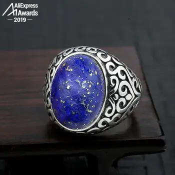 

13*18mm 6.18 Sale S925 Sterling Silver Asia Lapis Rings Exaggerated Rings Chinatown Afghanistan Retro Gemstone