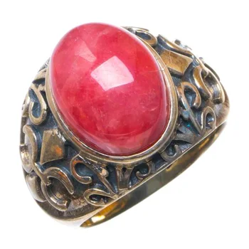 

Natural Rhodochrosite And Zircon Handmade 925 Sterling Silver Ring 8.5 D1378