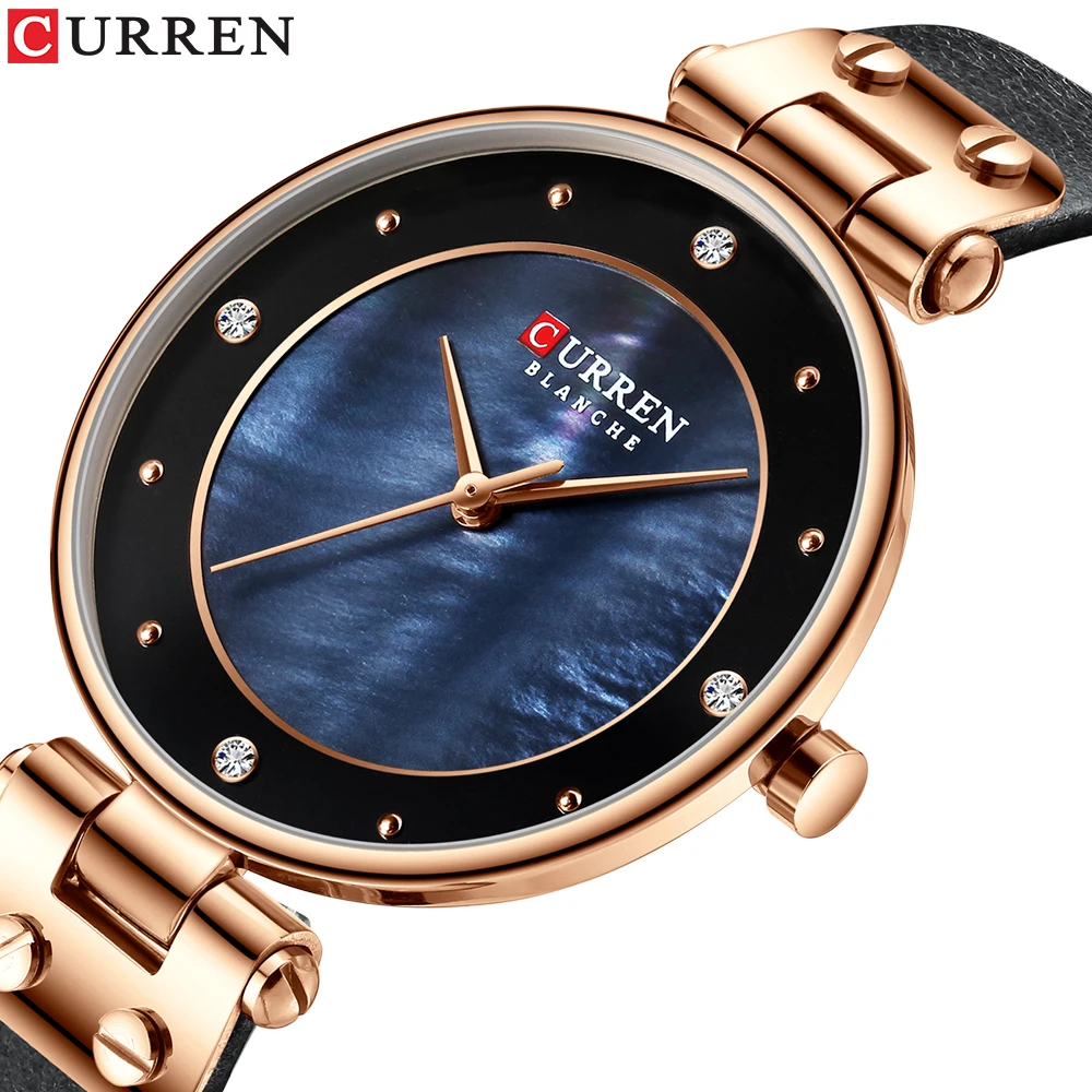 

Ladies Watch CURREN Brand Luxury Women Watches Leather Strap Wristwatch Blue Waterproof Female Clock Quartz Reloj Mujer 9056