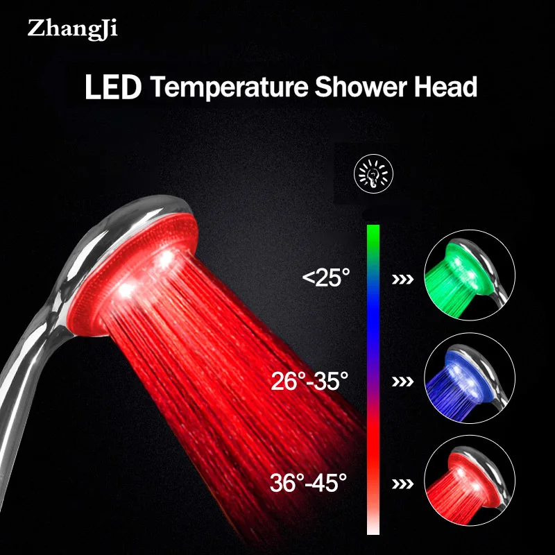 

Zhangji New Arrival LED Shower Head Water Temperature Control 3 Color Chrome Plating Showerhead Super Large Panel
