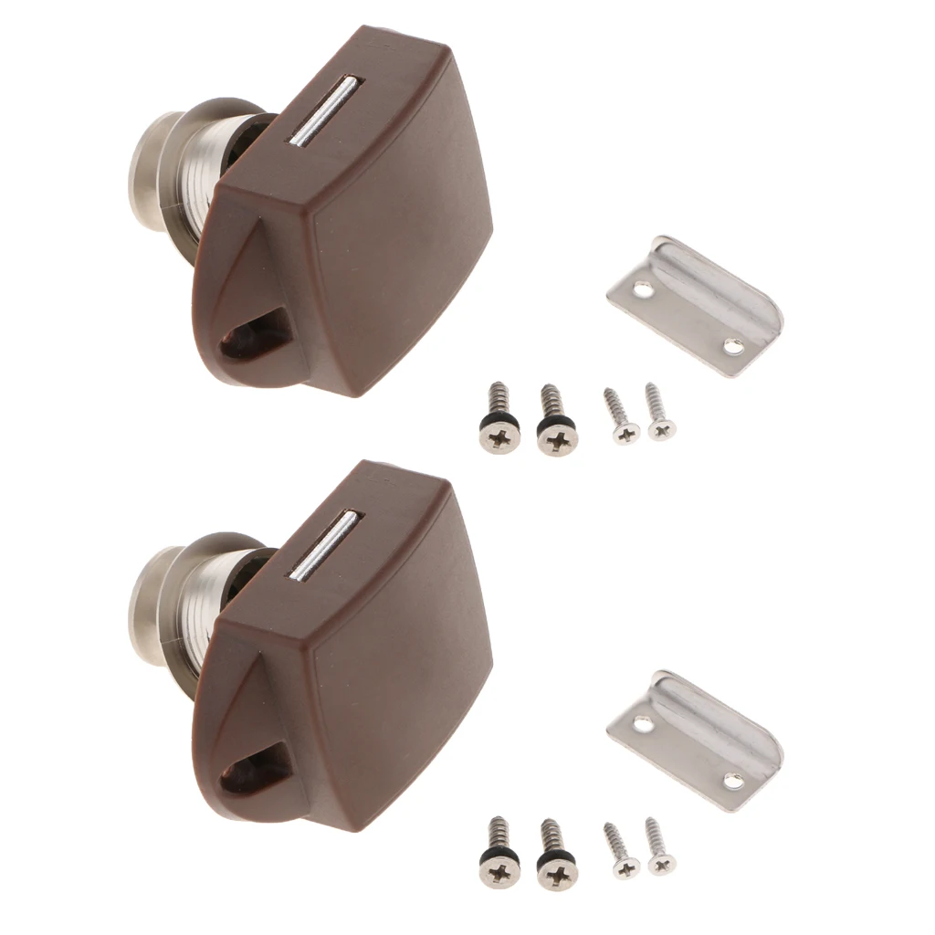 Set of 2 Zinc Alloy Push Button Latch Cupboard Lock Knob for Cabinet/ RV/ Boat (Pearl Nickel)