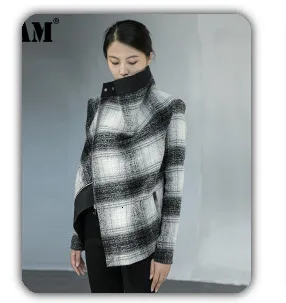 [EAM] Women Red Pattern Printed Big Size Dress New Stand Collar Long Sleeve Loose Fit Fashion Tide Spring Autumn 2020 1DA115
