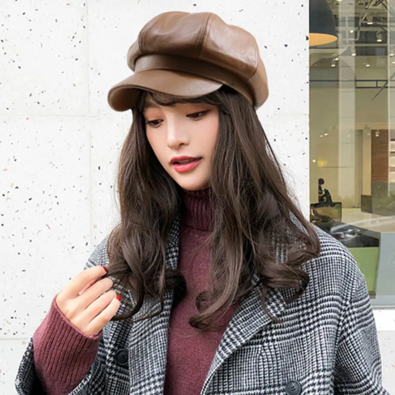 Берет женский из искусственной кожи в британском ретро стиле Осень Зима Корейский Японский тыква шляпа восьмиугольная шляпа женские шапки-береты для мужчин