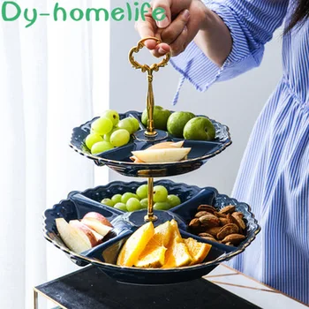 

New Creative Light Luxury Grid Double-layer Ceramic Fruit Plate Home Living Room Coffee Table Fruit Plate Dried Fruit Plate