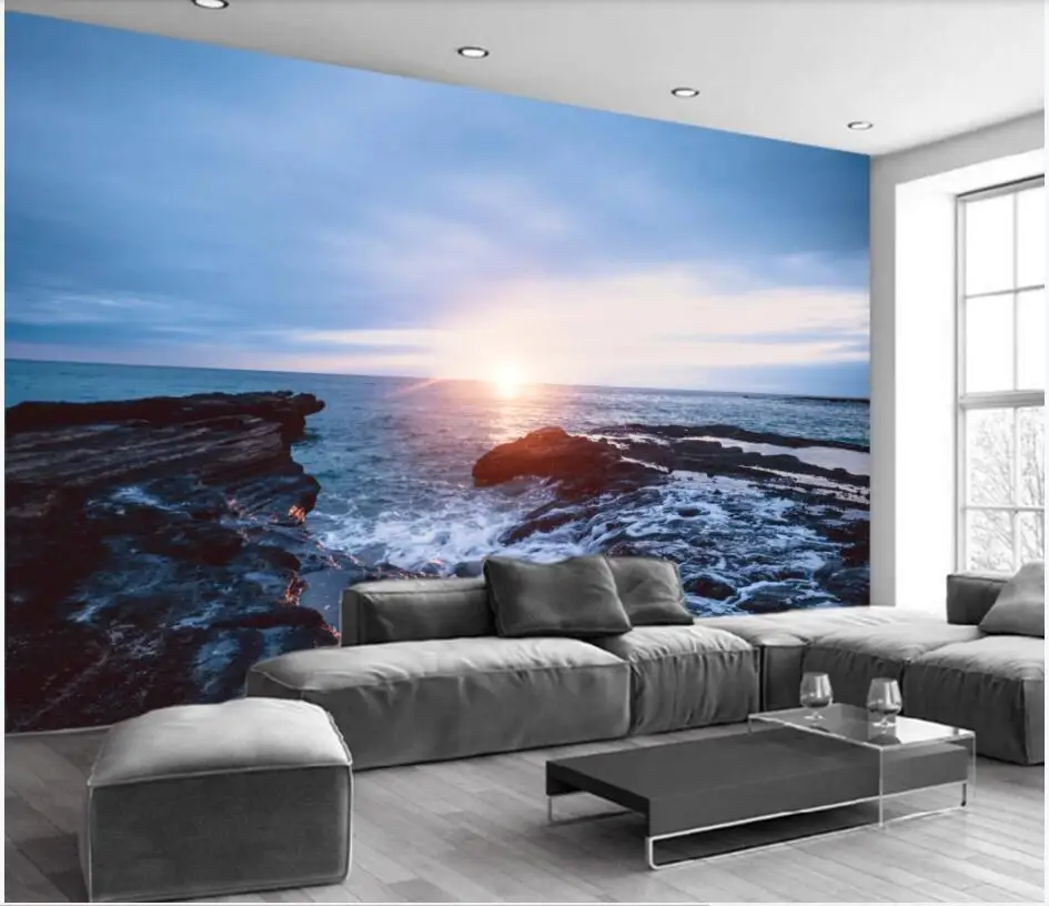 

WDBH Custom mural 3d wallpaper Modern minimalist seaside sunset scenery 3d wall murals wallpaper for living room walls 3 d