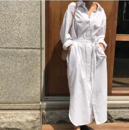 Long Shirts Women 2019 Korean Style Gothic Sukienki Cotton Blouses Wild Solid Color Europe Clothing LJ251 | Женская одежда