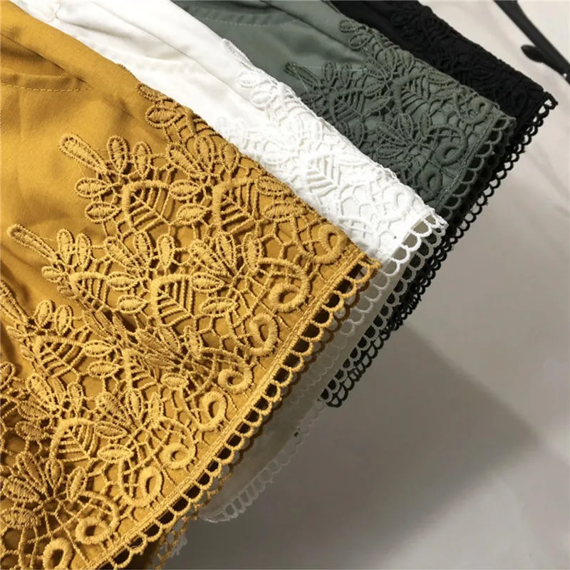 Spring Summer Lace Shorts Women Clothes Casual Harajuku High Waist Mini Shorts Feminino Loose Straight Wide Leg Shorts Q4014