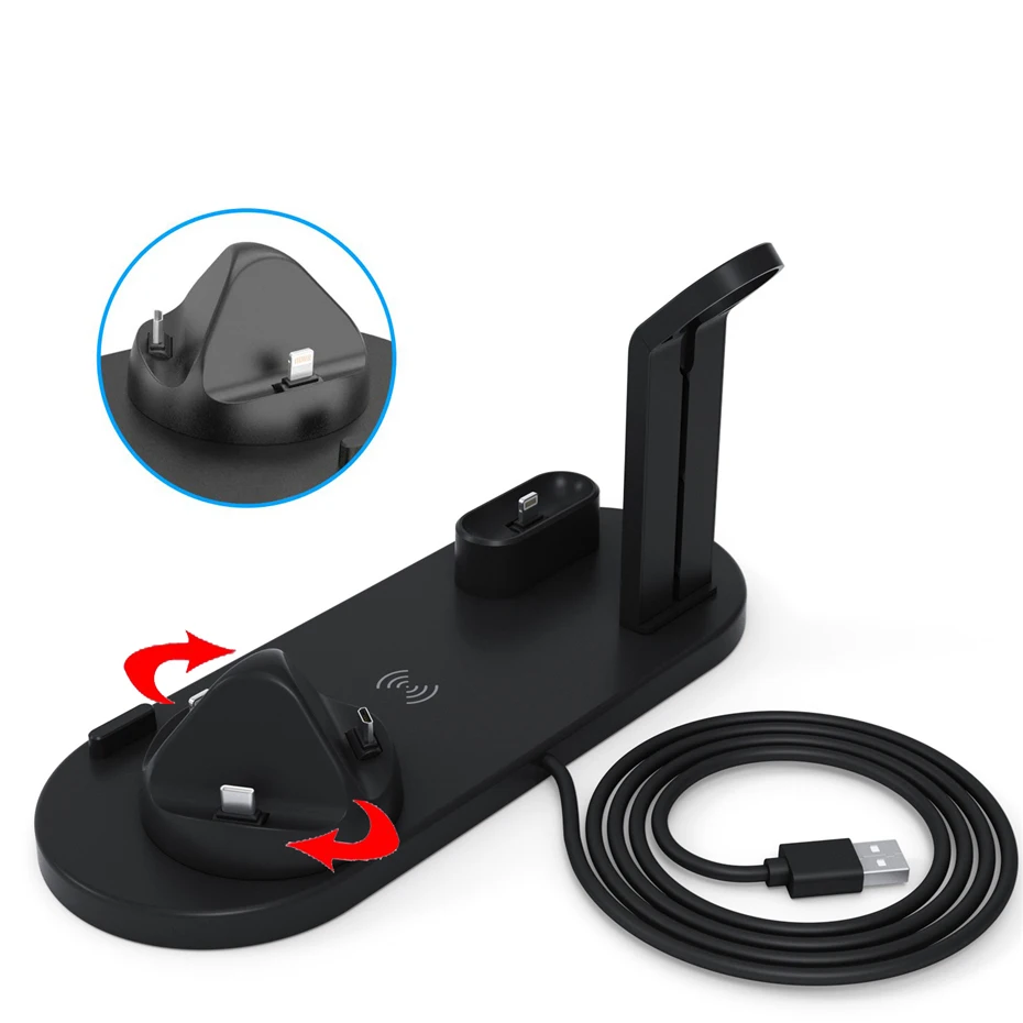 

10W Wireless Charger For Samsung S10 5G S10E S9 Plus Type-C Micro USB Charger Stand For Apple watch Airpods Charger Station Dock