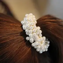 Корейская мода жемчуг бисерный эластичный ободок для волос для женщин Шарм твердый резинка для волос ремешок для девочек повязка на голову