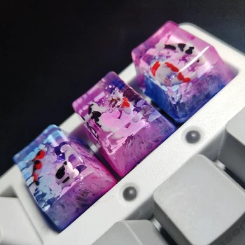 

1 pc Pattern 1U Keyboard Cap Handmade Koi Fish Personality Landscape Custom Resin Key Cap For Cherry MX Mechanical Keyboard