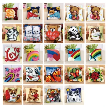

Handmade Pillow Cushion Latch Hook Kit Mat DIY Embroidery Needlework Crochet Pillows Kits Unfinished latch hook rug kits DIY