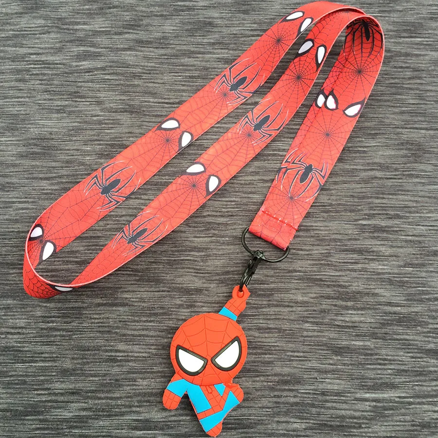 

Spider man 3d rubber Keychain lanyard id badge holder Pendant Keyring For Children Charms gift toy