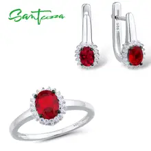 SANTUZZA 925 Серебряный набор украшений для женщин Гламурные красные овальные стеклянные элегантные серьги набор колец Свадебные аксессуары хорошее ювелирное изделие