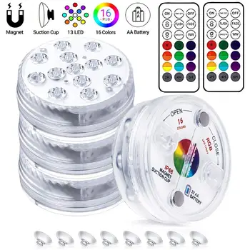 

4pcs 16color Led Submersible Lamp Dimmable Under Water Light Remote Control Timming Pool Party Night Lamp Water Fountain Deccor