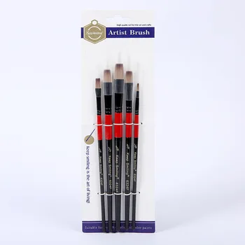 

5 High Quality Nylon Wool Black and Red Pole Flat Peak Brush Set Watercolor Gouache Brush Acrylic Brush Art