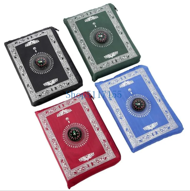 

Muslim Prayer Rug Polyester Portable Braided Mats Simply Print with Compass In Pouch Travel Home New Style Mat Blanket 100*60cm