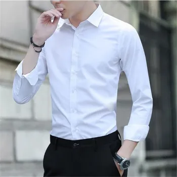 

Spring Autumn Men Shirt Long Sleeve Solid Color Easy-care Anti Crease Man Casual Shirts