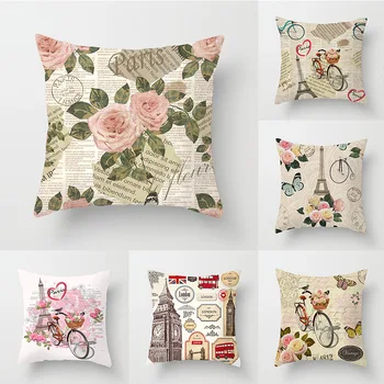 

Flower Soft Print Home Decro Pillow Cover 45x45cm Cushion Pillow For Car Bed Outdoor Cushion Case Paris