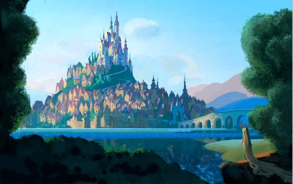 

7x5FT Tangled Rapunzel Princess Castle Palace River Fairy Forest Custom Photo Studio Background Backdrop Vinyl 220cm x 150cm