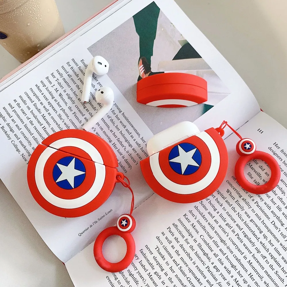 Милый мультфильм Superheros Bluetooth наушники чехол защитный чехол Аксессуары для кожи для Airpods Чехлы зарядная коробка с кольцом ремень