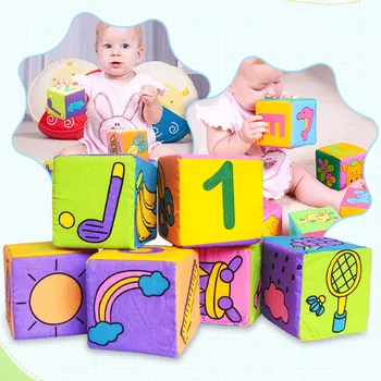 

6Pcs/Set Infant Cube Blocks Building Rattles Baby Toys Plush Block Cloth Squishy Handbell Cube Sound Early Educational Toys