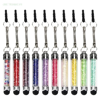 

100pcs/lot Tablet Stylus Pen Mini Diamonds 3.5mm Earphone Port Dust Plug Mobile Phone Touch Pen For IPhone IPad PC mobile phone