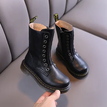 

Children's Genuine Leather Martin Boots Autumn and Winter Children's Soft Sole Black Leather Boots Children's Shoes