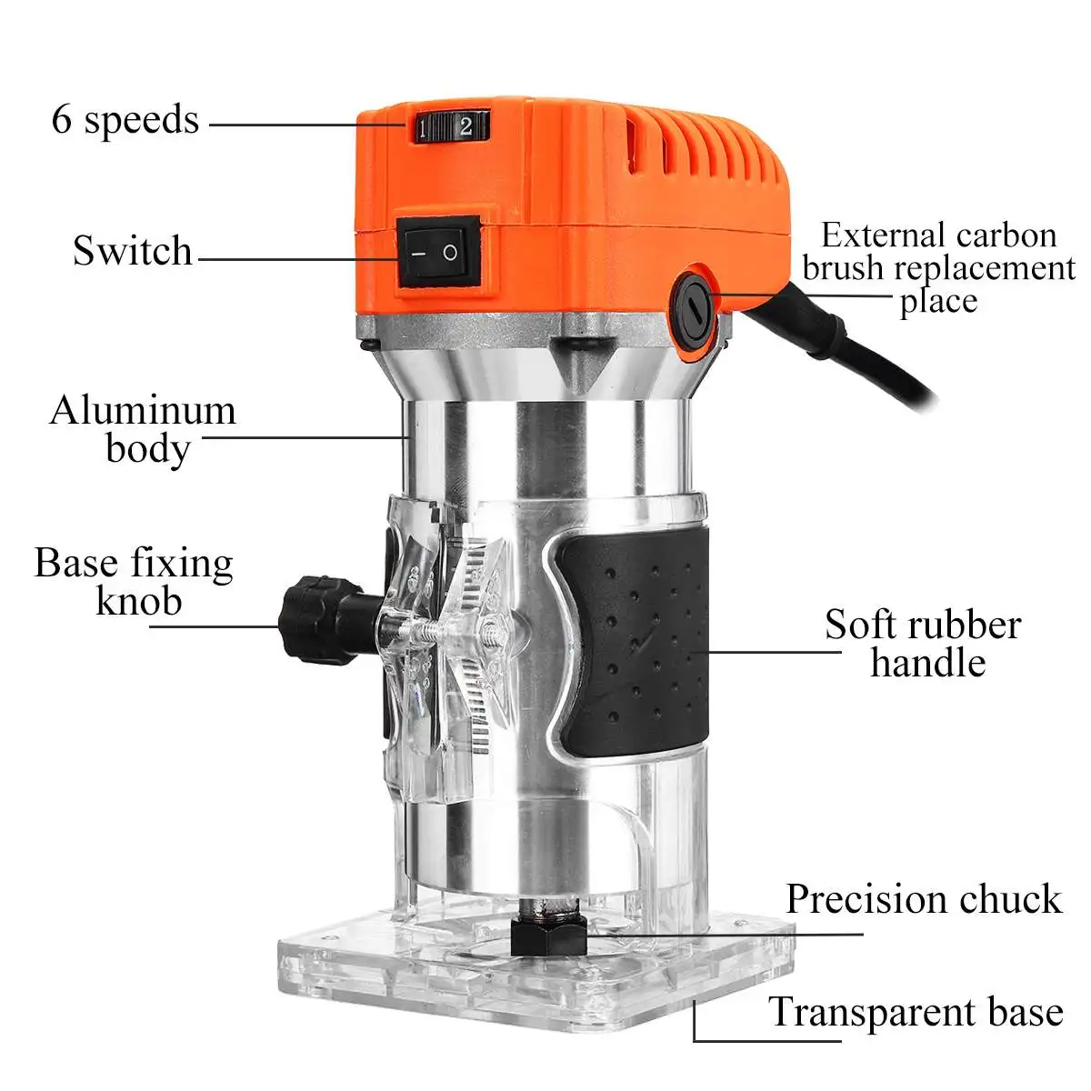 3000W 35000rpm 6 Speeds Wood Electric Hand Trimmer Woodworking Slotting Trimming Machine Wood Router Joiner Set EU Plug