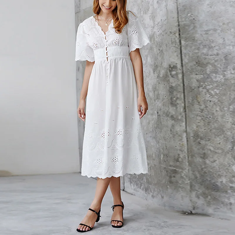 Ordifree летнее женское платье с вышивкой белое кружевное пляжное платье хлопковое богемное платье миди