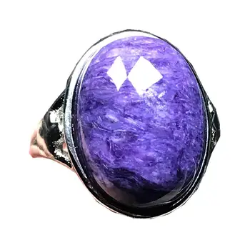 

20x16mm Top Natural Purple Charoite Ring Jewelry For Woman Lady Man Crystal Gift Silver Reiki Oval Beads Adjustable Ring AAAAA