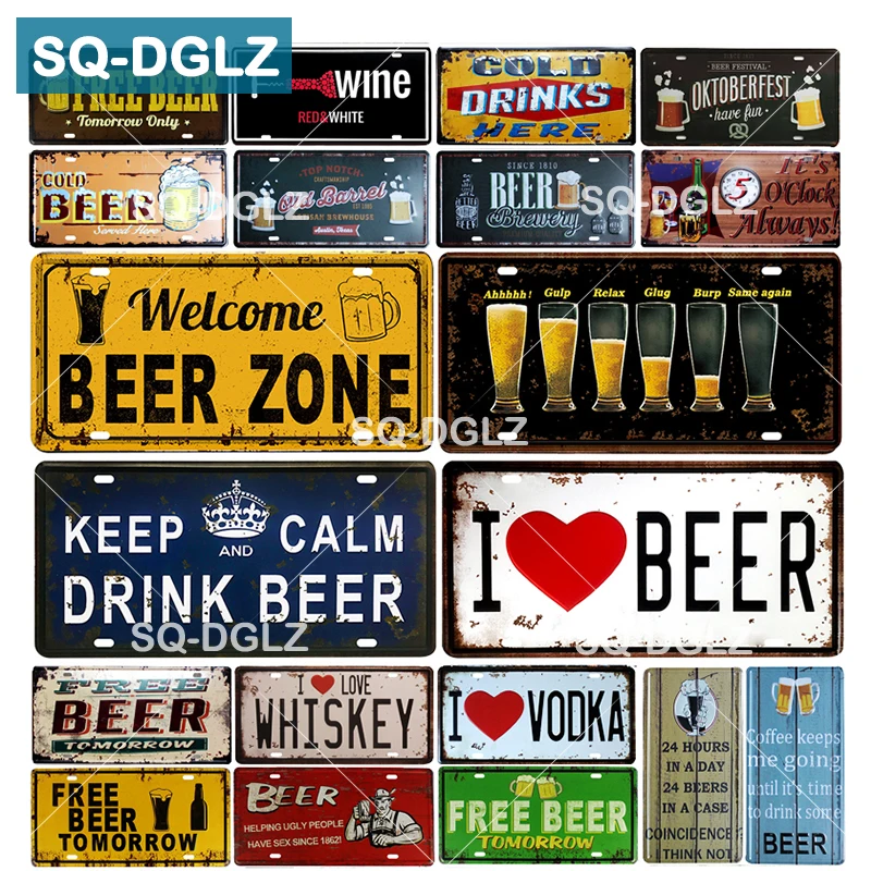 

[SQ-DGLZ] Hot Beer License Plate Store Bar Wall Decoration Tin Sign Vintage Metal Sign Home Decor Painting Plaques Art Poster