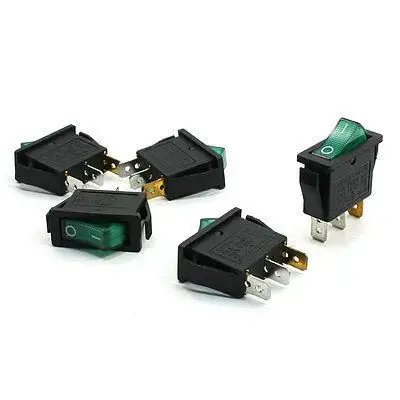 

5pcs AC 250V/15A 125V/20A 3P SPST ON/OFF Green Light Boat Rocker Switch