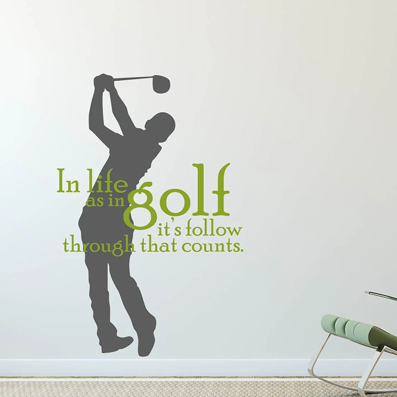 Wall Vinyl Decal Home Decor Art Sticker In Life is like a golf it's followsthrough that counts Quote Phrase Golf Player Man | Дом и сад