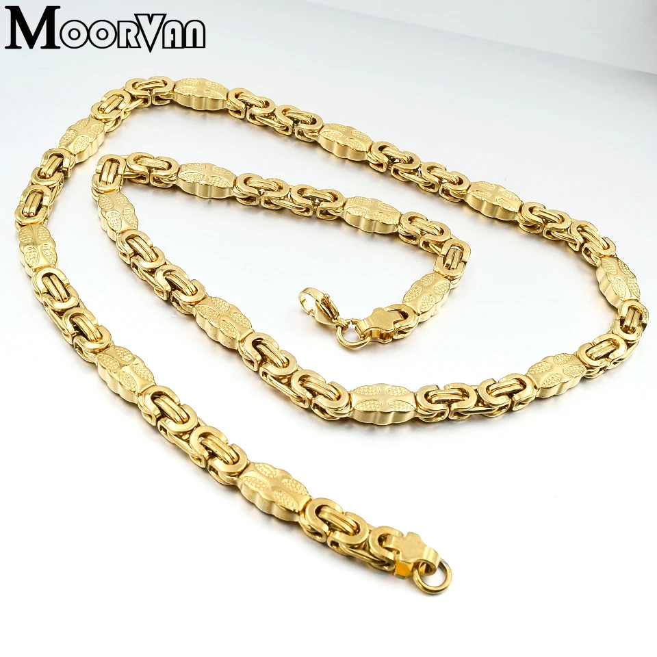Moorvan ожерелье для мужчин и женщин золотой цвет цепь византийское плетение ювелирные изделия в стиле панк плоская цепь ожерелье из нержавеющей стали s Рождественский подарок