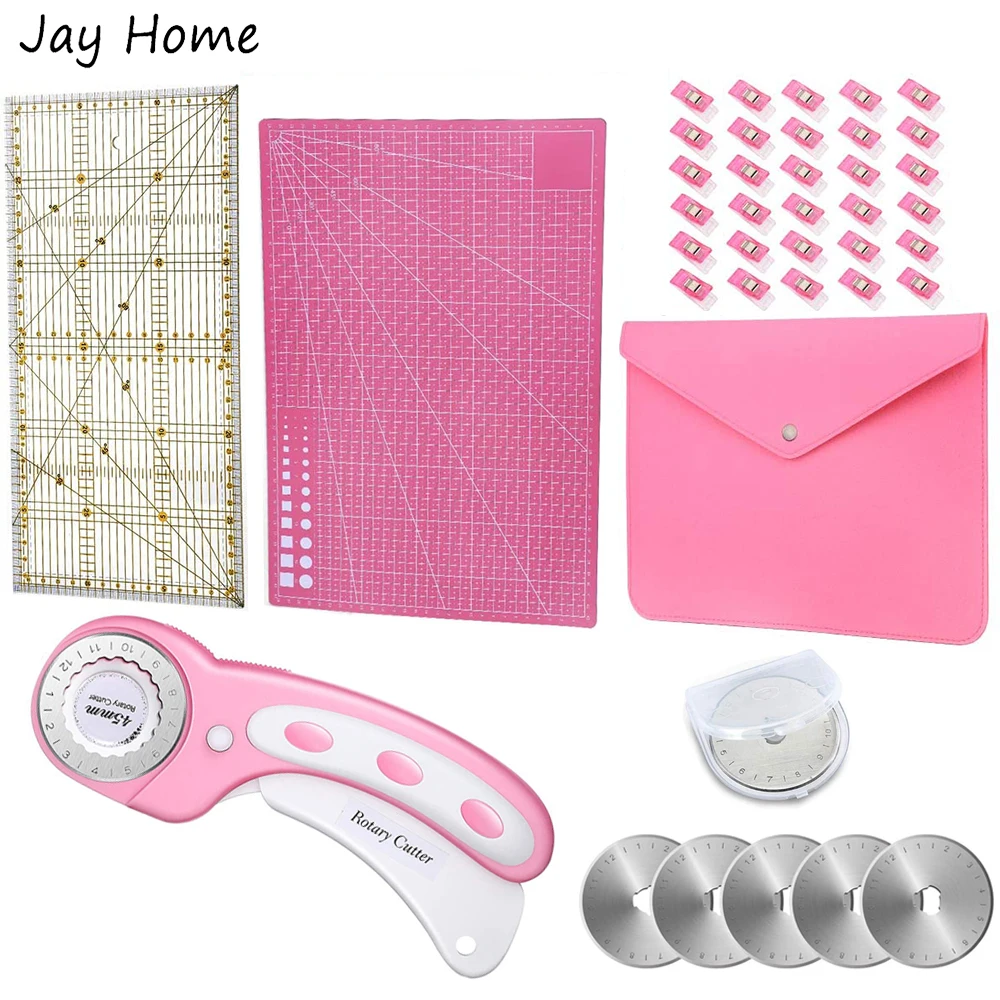 Pink 45mm Rotary Cutter Set with Storage Bag A4 Self Healing Cutting