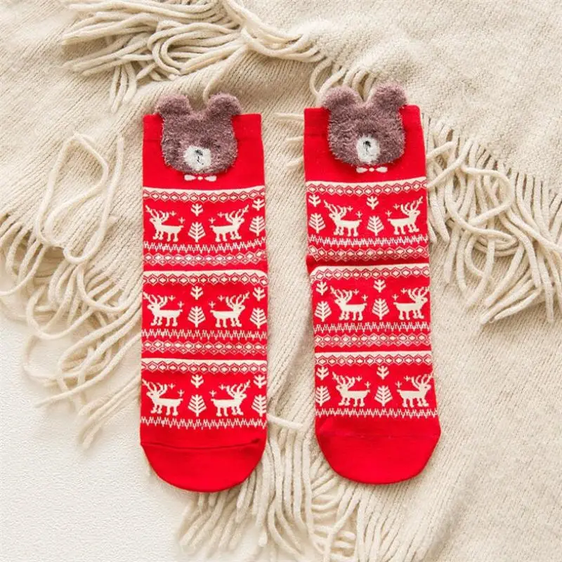 Pikeenala, 1 пара, рождественские носки, милые Мультяшные повседневные полосатые зимние женские хлопковые носки с оленем, Подарочные носочки - Цвет: 3