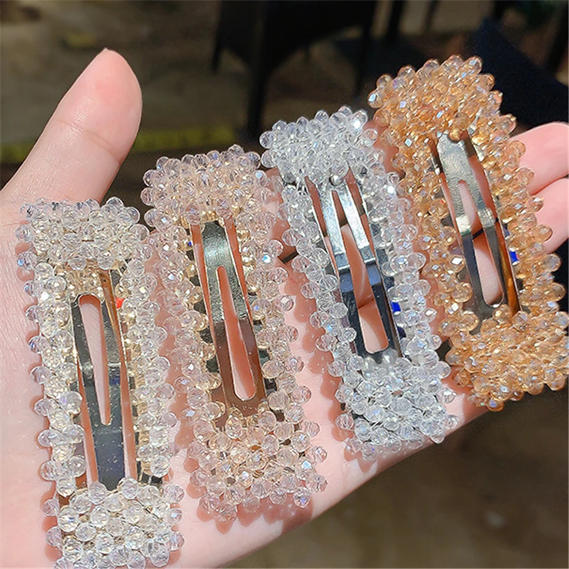 Clear Rhinestone Hair Clips Full Crystal BB Hairclip Barrette Metal Hairpin Hairgrip Women Girls Hair Pin Accessories Tools