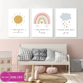

Christmas Decoration Canvas Painting Posters Cartoon Sun Cloud Rainbow Wall Art Picture Cuadros Decorativos Home Decor