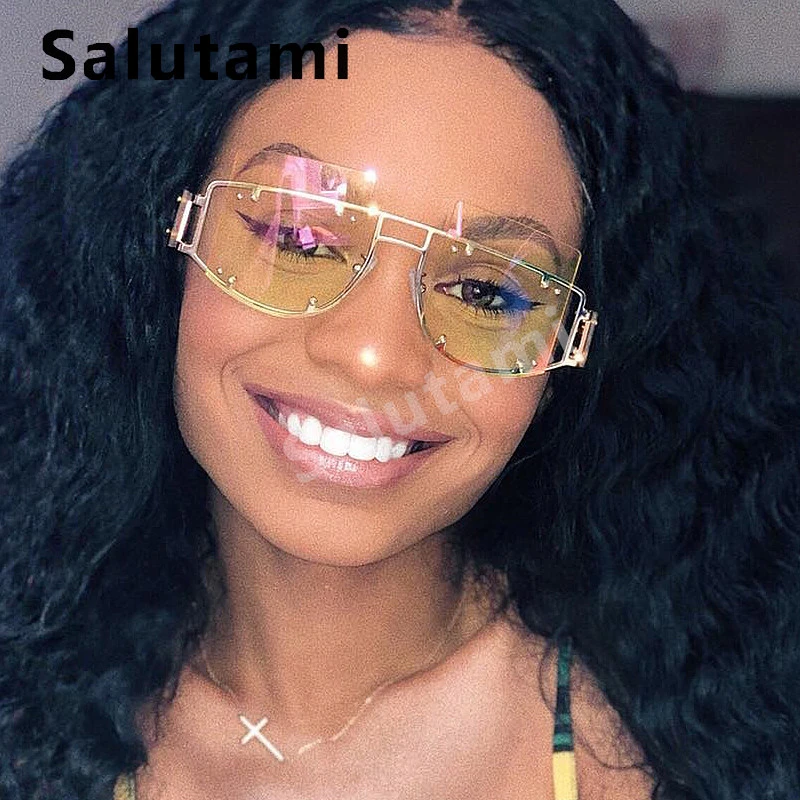 

Hollow Out Frame Rivet Brand Sunglasses For Women And Men 2019 Ins Luxury Square Sun Glasses Yellow Pink Alloy Eyewear Female