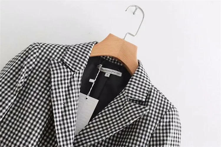 

2018 Europe And America Autumn New Style WOMEN'S Dress-Style Slim Fit Slimming Long Sleeve Plaid Suit Jacket