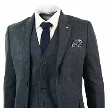 Мужские твидовые шерстяные костюмы в елочку, 3 предмета, винтажные темно-серые классические офисные деловые костюмы, смокинги, костюм для выпускного вечера