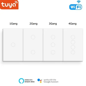 

Tuya Smart Wifi Touch wall Switch, US 118 1/2/3/4-Gang Light Switch , Voice Control switch work with Alexa Echo,Google Home