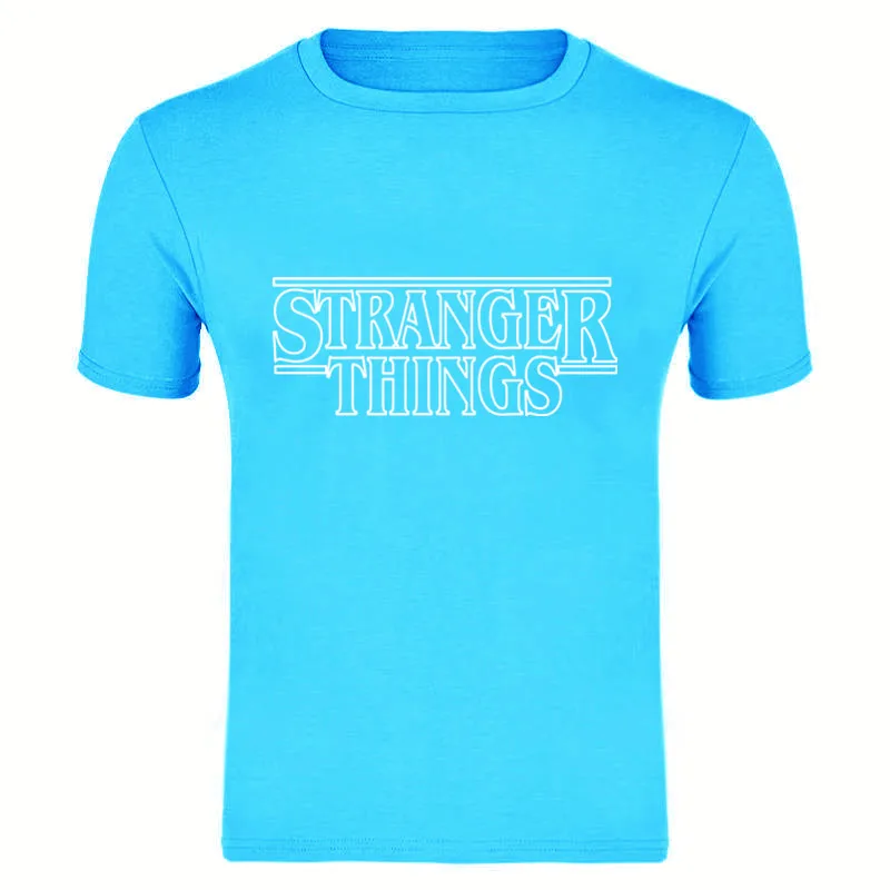 STRANGER THINGS Mens T-Shirts Summer cotton Short Sleeve T Shirts New casual Tee Shirts Male T shirt S-XXXL - Цвет: Sky blue