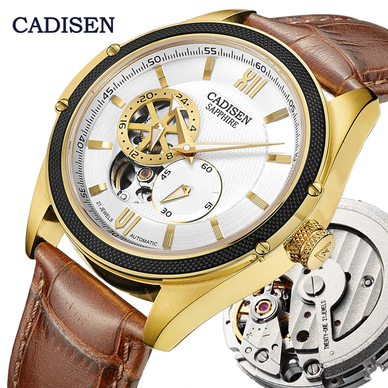 CADISEN Скелет Tourbillon механические часы для мужчин MIYOTA 82S7 Автоматические