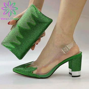 

2020 New Design Slingback Slipper Nigerian Lady Shoes and Bag to Match in Green Color Retro Style INS Hot Selling Shoes and Bag
