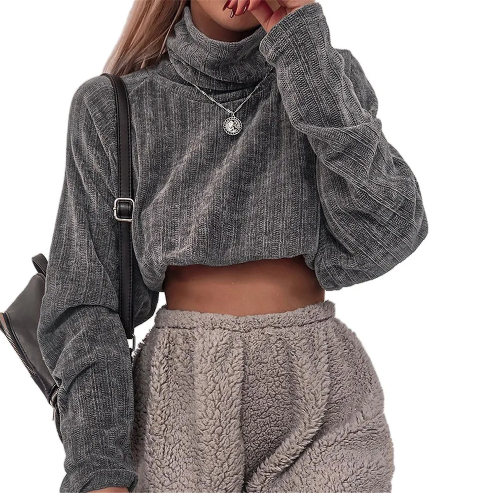 

2020 Women Knitted Long-Sleeve Turtleneck Sweater Top Elastic High-Neck Warm Jumpers Clothes Spring Autumn Top Pullovers