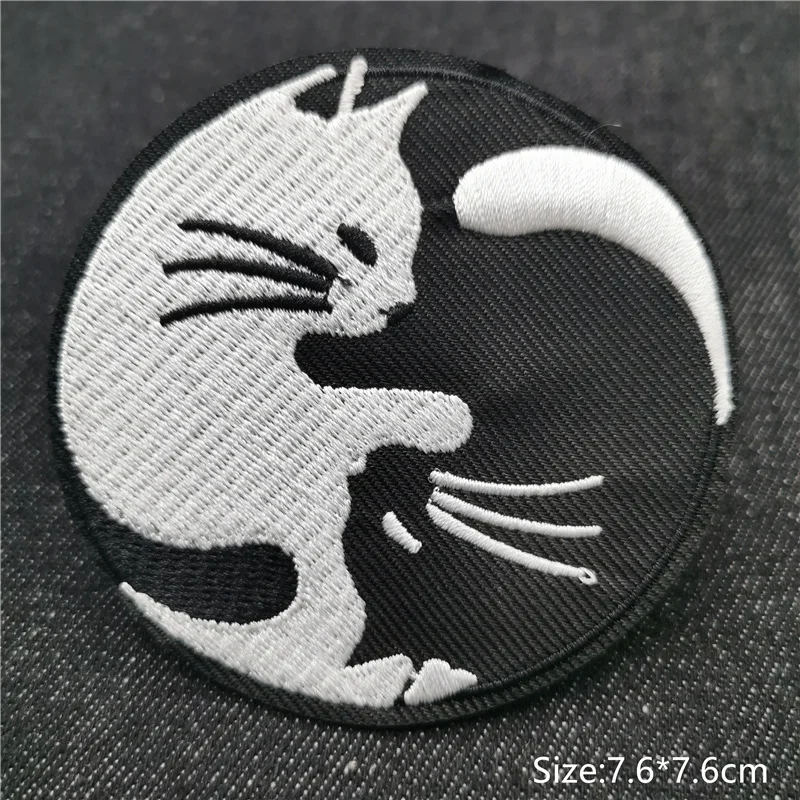 Schwarz und Weiß Pentagramm Stickerei Patches für Jeans Eisen auf Transfer Streifen Appliques Kleidung Aufkleber Kleidung Zipper Abzeichen – Detail 1