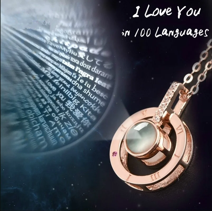 

I Love You 100 Languages Necklace Micro Engraving Light Projection Pendant Necklace Female Lover Jewelry Gift Christmas Gift